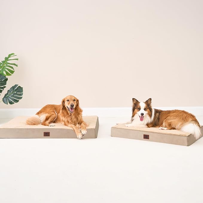EHEYCIGA Orthopedic Dog Bed Large with Removable Washable Cover, 47IN Khaki | Egg Crate Foam Support, Durable Oxford fabric, Non-Slip Bottom, Machine Washable, Soft Waterproof Plush Pet Bed Mat For Crate