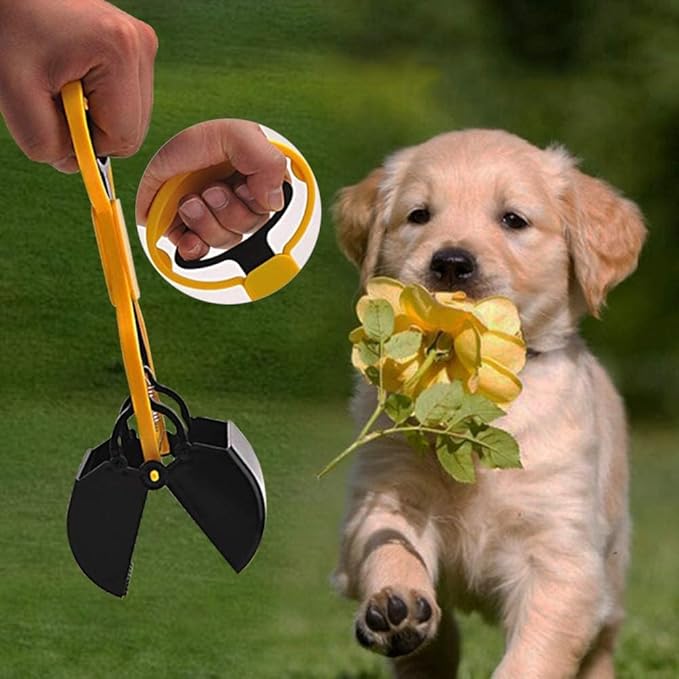 Andiker Portable Pet Pooper Scooper with Short Handle, Pet Clamp Scooper, High Elastic Spring Dog Poop Scoop Indoor and Outdoor Cleaning Tool (Purple)