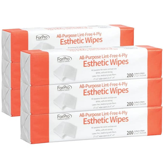 ForPro Professional Collection All-Purpose Lint-Free 4-Ply Esthetic Wipes, for Salon and Spa Use, Soft, Strong and Durable, Latex-Free, 2” x 2”, 200-Count (Pack of 6)
