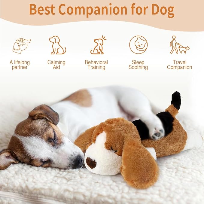 Puppy Toy with Heartbeat, Dog Heartbeat Toy for Separation Anxiety Relief | Dog Anxiety Relief Calming Aid, Calming Comfort Dogs Pillow,Dog Stuffed Animal,Plush Toy for Dogs Cats Pets,Beagle