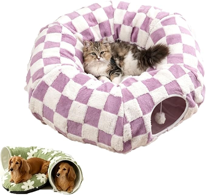 2026 New Tunnel Bed for Dachshund Dog,Dachshund Tunnel Bed - Flower Design Plush Foldable Dog Bed,Cat TunnelBed for Indoor Cats Tunnel Donut with Cushion and Play Ball,2 in 1,Detachable (D)