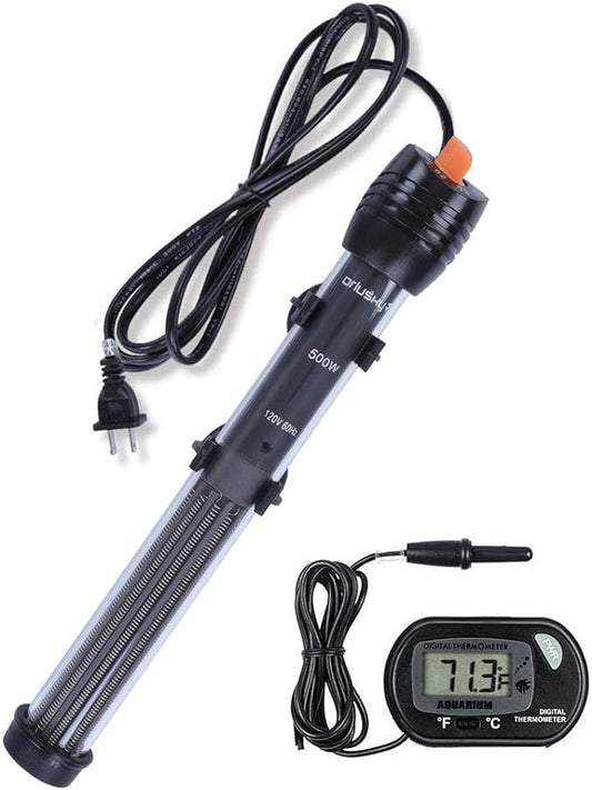 Orlushy Submersible Aquarium Heater, Adjustable Fish Tahk Heater with Free Thermometer Suitable for Marine Saltwater and Freshwater