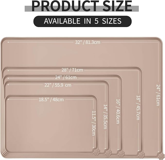 Reopet Silicone Pet Feeding Mat - Waterproof & Non-Slip Dog Cat Placemat | High Raised Edges Prevent Food & Water Spills to Protect Floors, Easy to Clean, Fit for Dog Cat Bowls