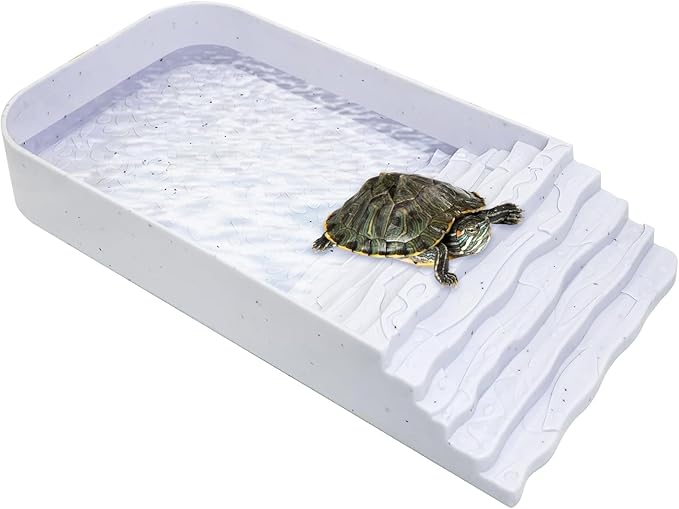 PINVNBY Reptile Bathing Pool Plastic Tortoise Food Dish with Ramp Leaf Reptile Food Dish & Water Bowl Tortoise Habitat Accessories for Frog Lizard Box Turtle (White)