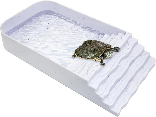 PINVNBY Reptile Bathing Pool Plastic Tortoise Food Dish with Ramp Leaf Reptile Food Dish & Water Bowl Tortoise Habitat Accessories for Frog Lizard Box Turtle (White)
