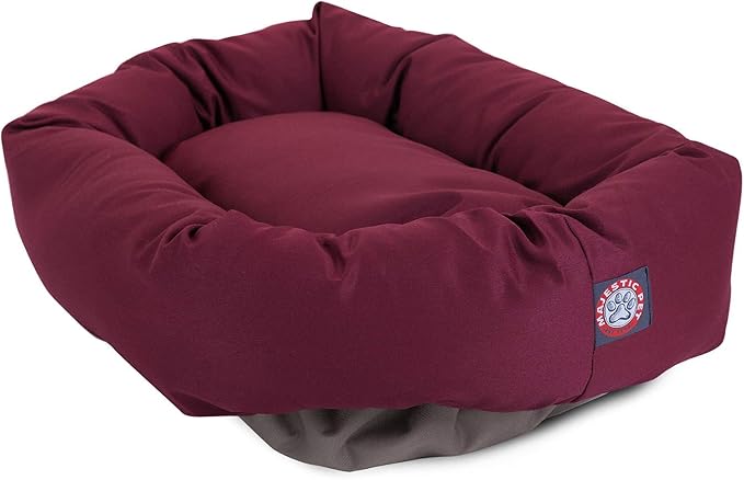 Majestic Pet Bagel Calming Dog Bed, 40 in Large, Round, Washable, Burgundy | Cozy Soft Fluffy Donut Pet Bed with Spine Support for Head Rest – Anti-Anxiety Comfort for Puppies & Dogs, 40x29x9 Inches
