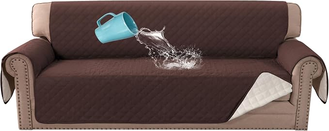 H.VERSAILTEX Sofa Slipcover Sofa Cover 100% Waterproof Couch Cover with Elastic Straps Furniture Protector for Pets Kids Children Dog Cat(Oversized Sofa, Chocolate)