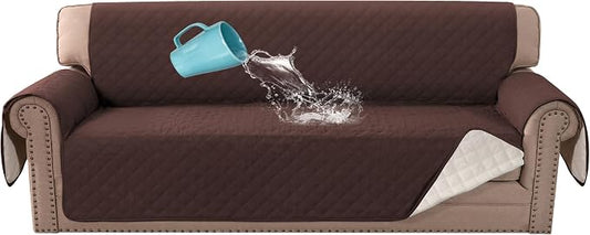 H.VERSAILTEX Sofa Slipcover Sofa Cover 100% Waterproof Couch Cover with Elastic Straps Furniture Protector for Pets Kids Children Dog Cat(Oversized Sofa, Chocolate)