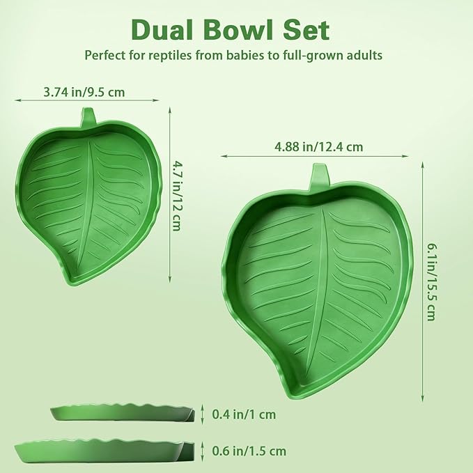 Xindojuz 4 PCS Leaf Reptile Water Dish, Reptile Water Bowl, Tortoise Habitat Accessories, Bearded Dragon Water-Bowl, Pet Food Feeding Plate for Turtle Small Snake Lizard Gecko, 2 Sizes