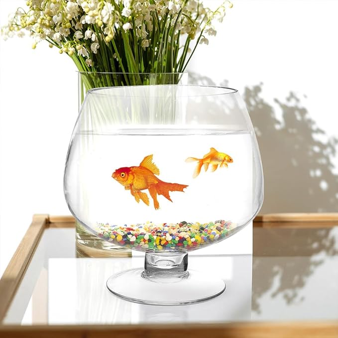 UKCOCO Elegant Glass Fish Bowl: Multi-Functional Betta Fish Tank, Desktop Goldfish Aquarium - Clear Glass Vase for Home Office Decor, 7.47 Inch