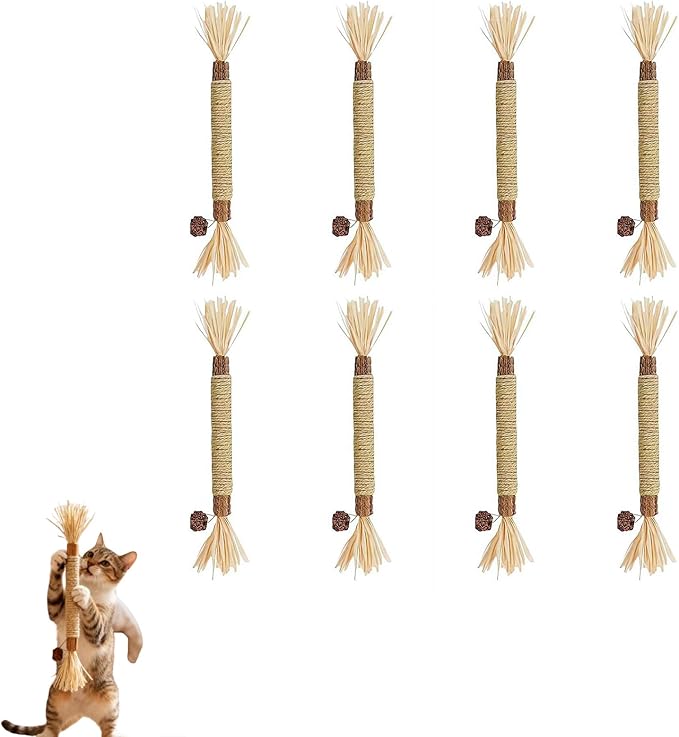 8 Pcs Puriq Natural Silvervine Dental Sticks,Silvervine Sticks for Cats, Interactive Cat Chew Stick for Teeth Cleaning, Scratch & Bite Resistant, for Indoor Kitty Fresh Breath