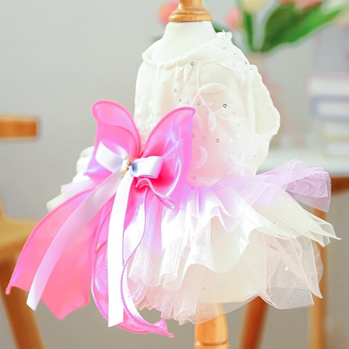 ANIAC Fancy Small Dog Dress, Bow Knot Girl Puppy Clothes, Cat Princess Dress, Spring Dog Clothes Female, Formal Pet Pary Outfit for Wedding Birthday Valentines (Red Bow, Large)