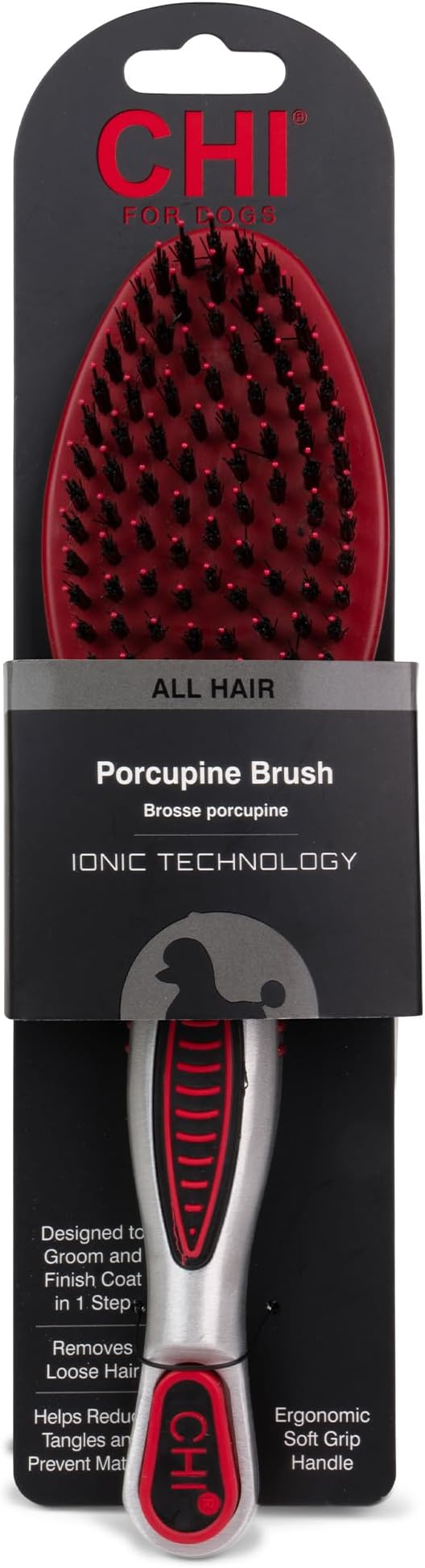 CHI for Dogs Porcupine Pin and Bristle Dog Grooming Brush Detangling and Smoothing Brush for Short Medium and Long Dog Coats Helps Remove Loose Hair and Light Tangles Ergonomic Soft Grip | Detangling and smoothing formula, removes loose hair and light ...