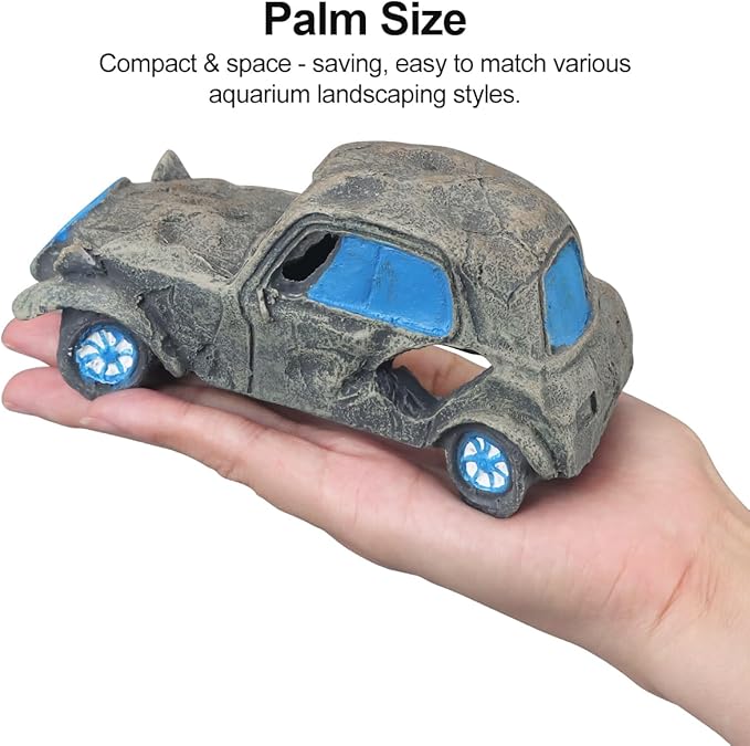 Virekm Aquarium Decorations, Aquarium Decorations for Fish Tank - Realistic Resin Rock Cave Hideouts, Safe Fish Tank Ornaments with Natural Design for Betta, Goldfish, Shrimp - Easy to Clean (car)
