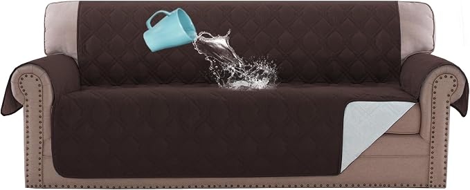 H.VERSAILTEX Sofa Cover 100% Waterproof Slipcover Furniture Protector, Washable Couch Cover with Non-Skid Backing and Elastic Straps for Kids, Dogs, Pets(Sofa, Brown)