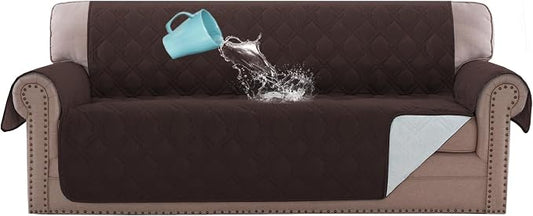 H.VERSAILTEX Sofa Cover 100% Waterproof Slipcover Furniture Protector, Washable Couch Cover with Non-Skid Backing and Elastic Straps for Kids, Dogs, Pets(Sofa, Brown)