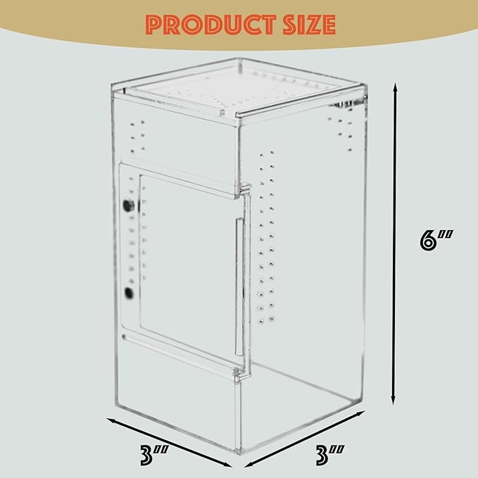 Reptile Tank 3x3x6 Terrarium – Acrylic Reptile Enclosure for Gecko, Jumping Spider, and Praying Mantis – Compact Tree-Dwelling Terrarium for mini Pets