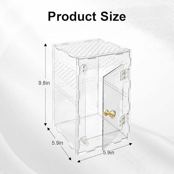 Jumping Spider Enclosure, Acrylic Terrarium for Tarantula & Reptiles, Front Opening Door Habitat for Spiders, Mantis, Frogs & Lizards (10x6x6 Inch)