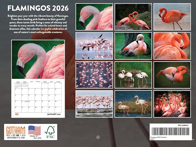 Flamingo Calendar 2026 Wall Monthly Flamingos Gifts For Flamingo Lovers Women Men | American Made In The USA