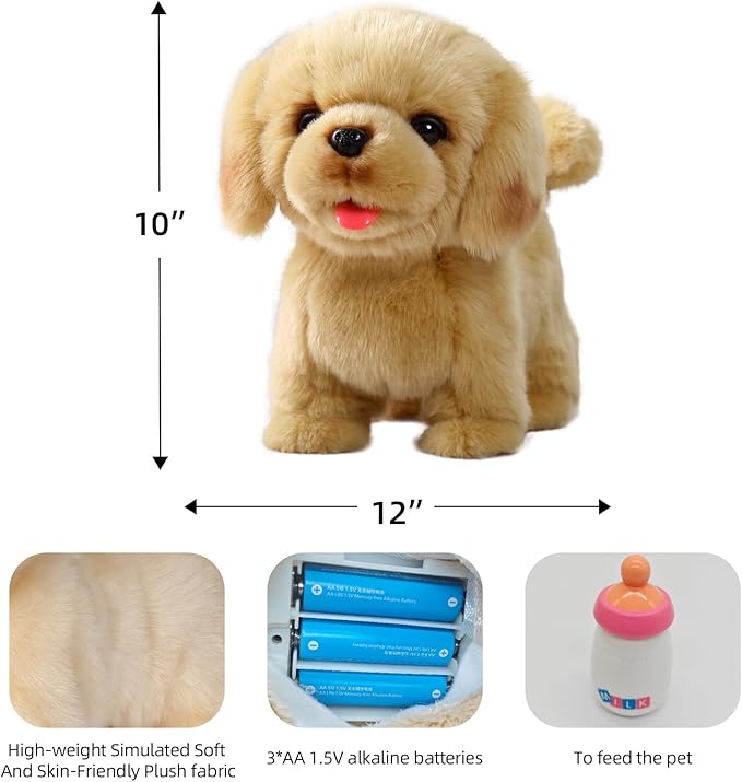 CU-MATE Plush Interactive Simulation Dog-Realistic Puppy Electronic Toy Dog Cat with Walking/Barking/Wagging Tail/Talking-Like Real Robotic Present (Electric Golden Retriever)