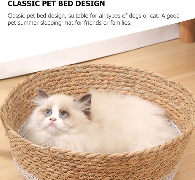 FRCOLOR Woven Cat Bed with Cushion Breathable Summer Pet Nest Cat Sleeping Bed for Cats and Small Dogs Indoor Pet Sleeping House 12.99 X 12.40 X 5.11 in