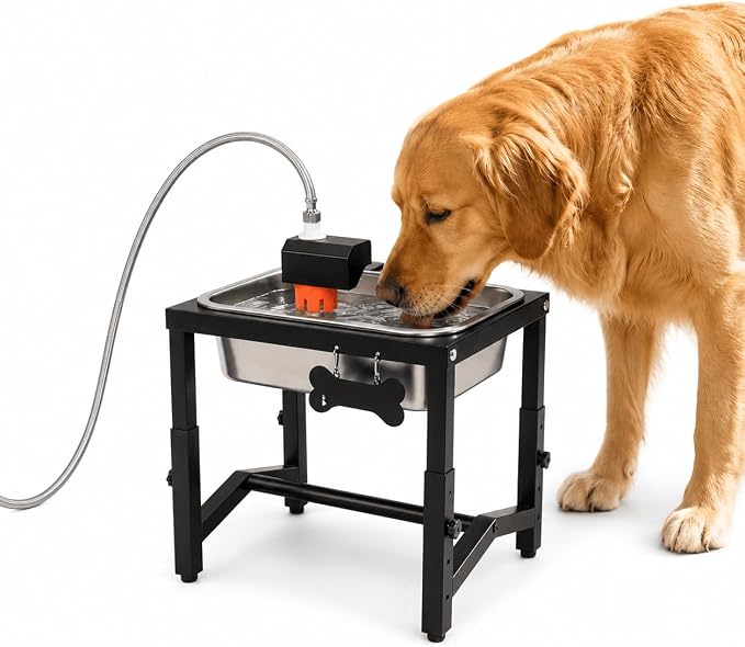 2 Gallon Elevated Large Dog Water Bowl, Automatic Dog Water Bowl Dispenser, 4 Adjustable Height Raised Dog Bowl Stand for Large Breed Relief Joint Pressure, Easy Clean for Indoor & Outdoor Uses