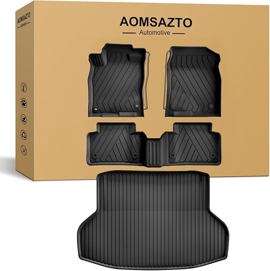 Floor Mats & Trunk Mat for Honda Civic Sedan 2016-2021 - AOMSAZTO All Weather TPE Custom Fit Floor Liners for Civic Si 2017 2018 2019 2020 2021 1st & 2nd Row & Cargo Liner Full Set, Black