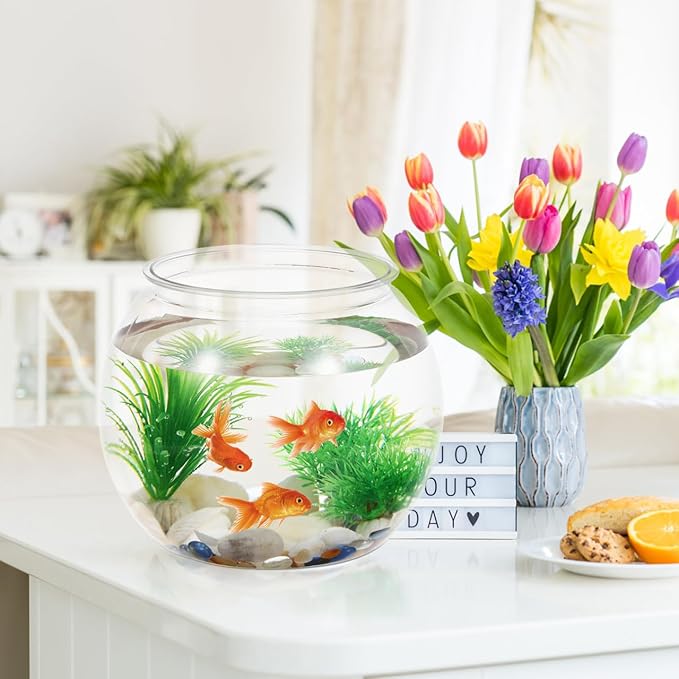 Plastic Aquarium Betta Fish Tank: Large Clear Goldfish Bowl - Tank Vase Pot Clear Bubble Planter with Break Resistant for Home décor Wedding Event Party 8.67 x 6.89 Inches