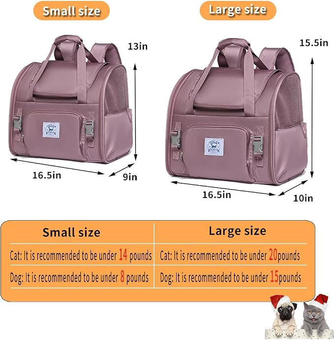 Pet Backpack Carrier for Small Dogs Medium Cats, Puppies,Breathable and Collapsible Design, Portable Travel Bag for Bearded Dragon,Rabbit Cage (Purple, Small)