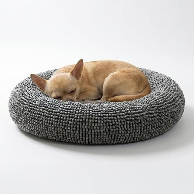 Muddy Mat® Cloud K-9 Dog Beds for Small Dogs & Cats, Soft & Relaxing Round Dog Bed, Chenille Material, Removable Cover, Washable & Dryer Safe – Grey Small(25'x25')