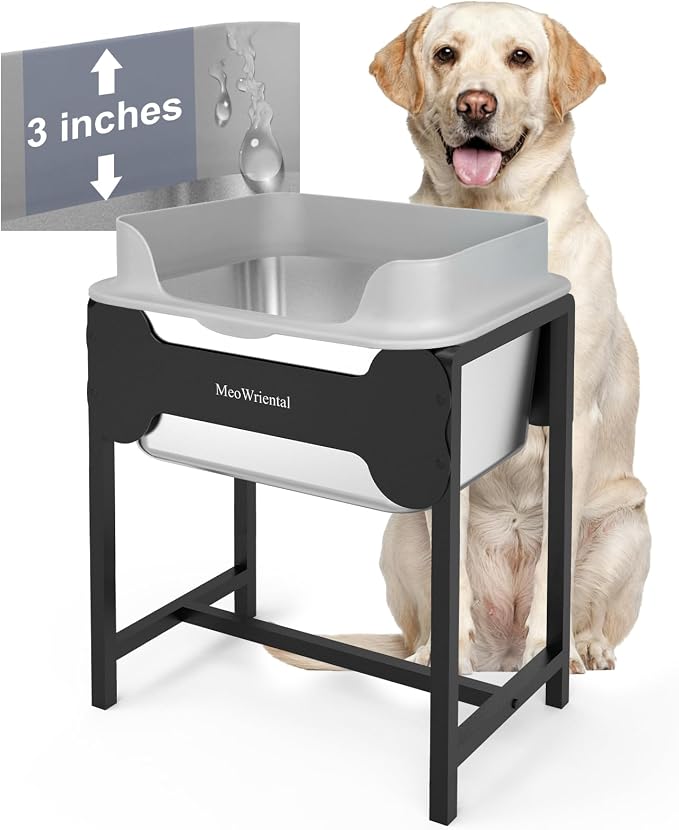 2.5 Gallon No Spill Elevated Dog Water Bowl for Large Breed, 14.2" Tall Stainless Steel Large Raised Dog Food Bowls with Metal Stand for Relief Joint Pressure, Tip- Proof, Easy Clean, Indoor & Outdoor