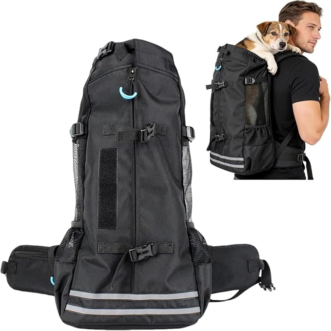 Big Dog Backpack Carrier, Black-L | Extra Large Pet Carrier for 66lbs Dogs, Fully Adjustable Water-Resistant Dog Travel Bag for Hiking Cycling Outdoor Adventures