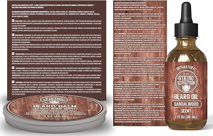 Viking Revolution Ultimate Grooming Kit for Men - Boar Brush, Wood Comb, Sandalwood Balm & Oil, Scissors for Beard & Mustache (Pack of 2)
