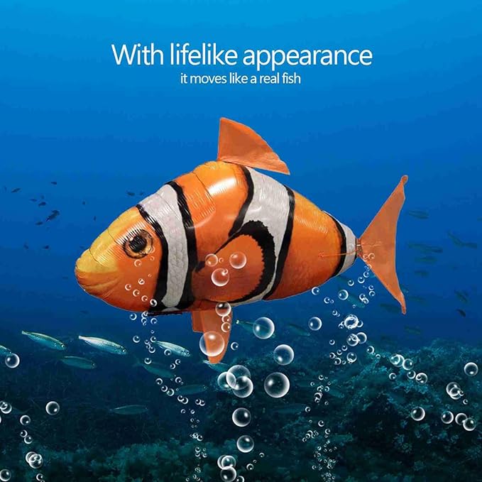 JTLB Remote Control Flying RC Toy for Kids, Inflatable Balloon with Controller, Fun Indoor Family Office Party Toy (orange clownfish)