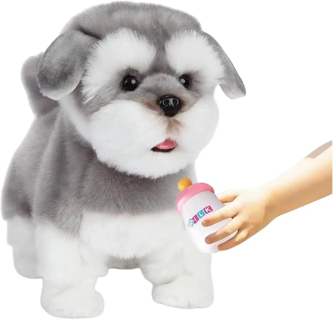CU-MATE Plush Interactive Simulation Dog-Realistic Puppy Electronic Toy Dog Cat with Walking/Barking/Wagging Tail/Talking-Like Real Robotic Present (Electric Schnauzer)