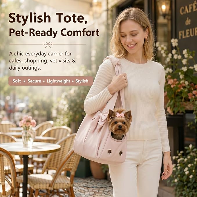 Fashion Dog Purse Carrier for Small Dogs and Cats, Soft-Sided Puppy Tote Bag Under 15 lbs, Lightweight Pet Carrier with 4 Pockets, Smart Zipper Lock, Pet Travel Bag for Travel Outdoor(Pink)