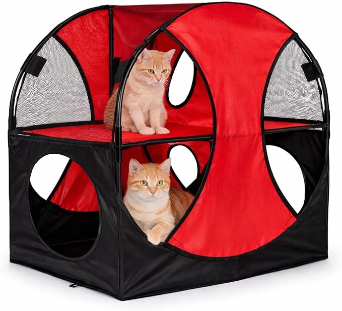 Pet Life ® 'Kitty-Play' Obstacle Easy-Assembly and Collapsible 2-Level Portable Interactive Engaging Travel Cat Tree or Kitty Maze Lounger