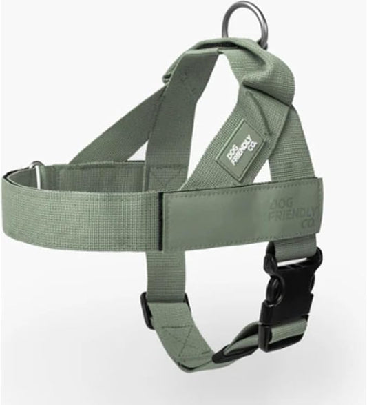 Dog Friendly Co. Dog Harness for Large Dogs, Adjustable (Khaki, Large) | One Click Buckle, Chafe Resistant Webbing, Adjustable Neck & Chest, and Heavy Duty D-Ring, Sturdy Comfortable and Easy to Use