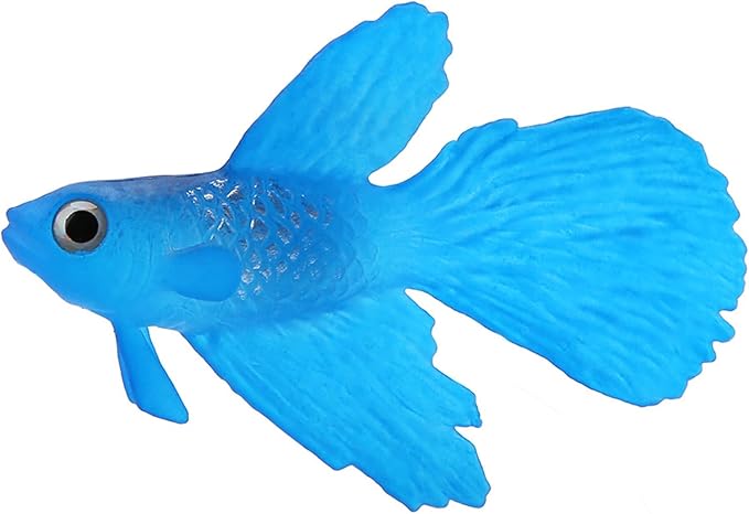 Fake Fish, Silicone Betta Fish Toys, Artificial Fish for Fish Bowl, Aquariums, Swimming Pools and Other Decoration (No. 3 Blue Betta)