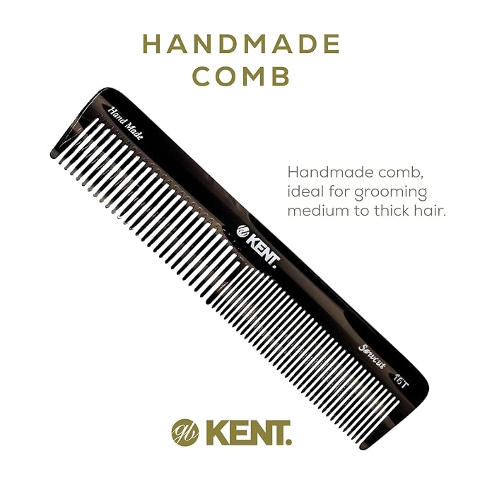 Kent 16T Fine and Wide Tooth for Daily Grooming,Handmade Styling Comb for All Hair Types,Wet or Dry Hair Detangling Comb for Men and Women,Saw Cut Hand Polished, Made in England Graphite