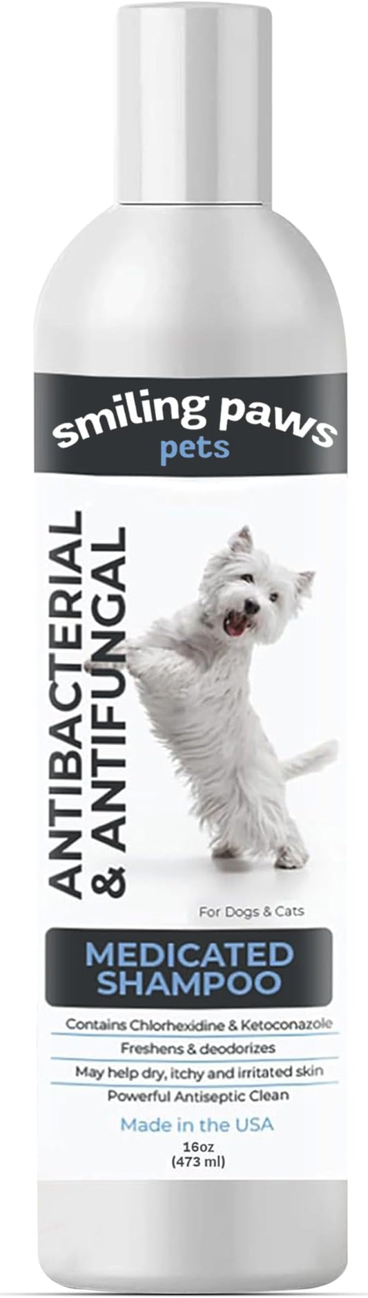 Smiling Paws Pet Medicated Shampoo for Dogs & Cats - Dog Shampoo for Smelly Dogs - Passionfruit Scent (16oz)
