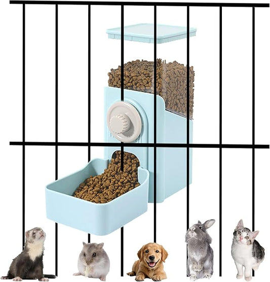 Auto Gravity Food Dispenser for Cage Hanging, 41OZ Capacity Hanging Automatic Pet Cage Feeder, Food Bowl for Cats Dogs Rabbit Ferret Chinchilla Bird Hedgehog Guinea Pig (Light Blue)