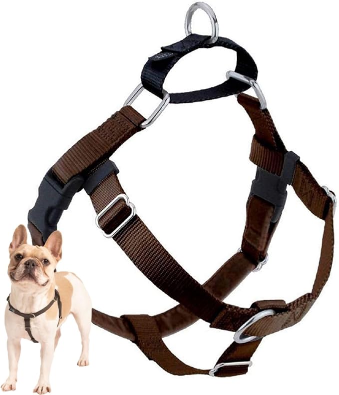 2 Hounds Design Freedom No Pull Dog Harness, 5/8 inch SM, Brown | Discourages Pulling, Comfortable Control Adjustable Dog Harness for Small Sized Dogs, Made in USA (Leash Not Included)