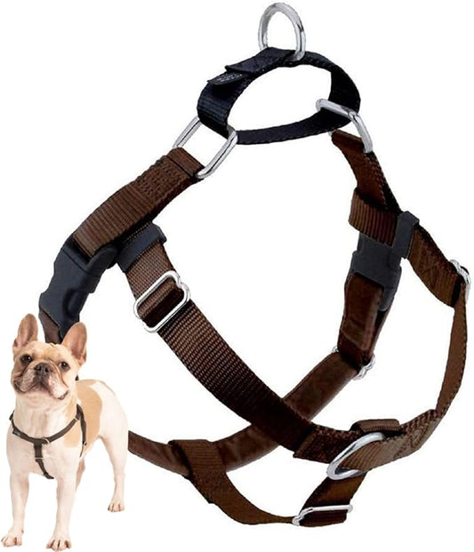 2 Hounds Design Freedom No Pull Dog Harness, 5/8 inch SM, Brown | Discourages Pulling, Comfortable Control Adjustable Dog Harness for Small Sized Dogs, Made in USA (Leash Not Included)