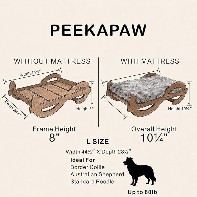 Wood Elevated Raised Dog Bed Frame Mat Set,80lb | Trainer Recommended Australian design Sturdy Attractive Dog Furniture Sofa Couch