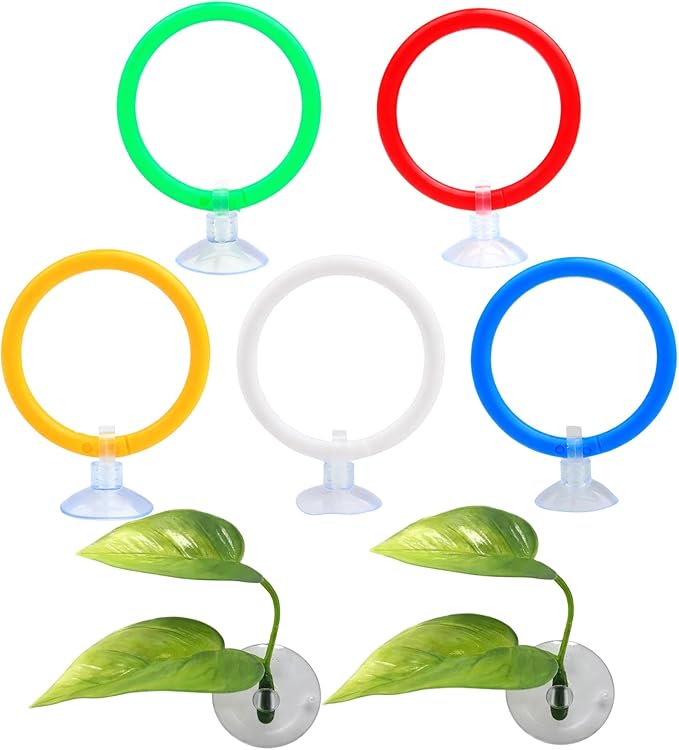 Betta Fish Tank Accessories and Toys, 7 Piece Betta Enrichment Set with Exercise Rings and Plants, Mental Stimulation and Stress Reduction for Betta Fish, Betta Toys
