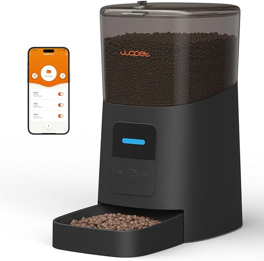 Distributeur automatique de croquettes WOPET 6L, avec Wi-Fi, pour chats et chiens, distributeur automatique de nourriture pour animaux avec contrôle des portions, alertes de distribution et enregistreur vocal, jusqu'à 15 repas par jour
