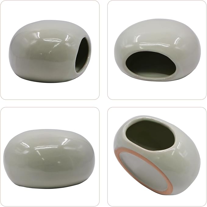 Saim Aquarium Ceramic Cave Decorations, Betta Fish Tank Accessories for Shrimp Cichlid Hiding Breeding Small Fish Bowl Hide Toys Hideout House - Light Green
