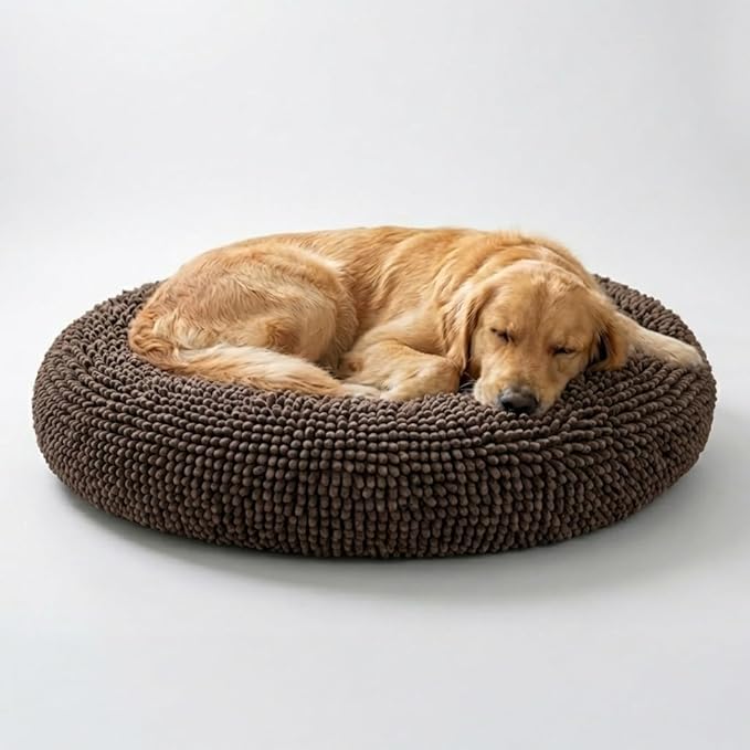 Muddy Mat® Cloud K-9 Bed for Dogs & Cats, Soft & Relaxing Donut Dog Bed, Chenille Material, Removable Cover, Washable & Dryer Safe–Brown Large(40'x40')