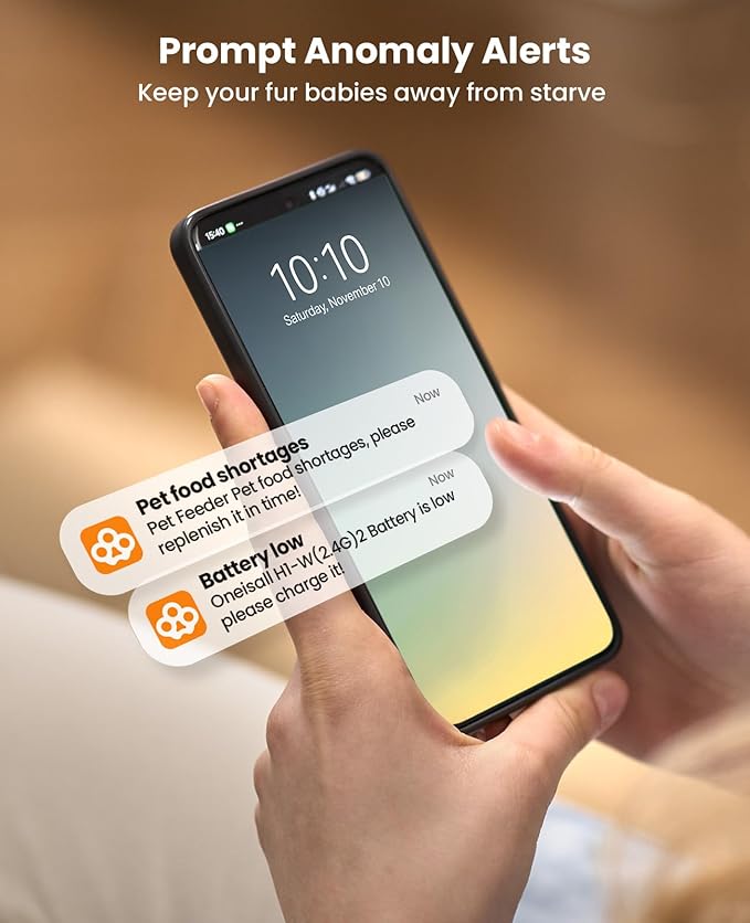 oneisall コードレスWiFi自動給餌器（2匹用）、充電式100日間稼働、20カップ/5L 大粒フード対応、スマートアプリ制御